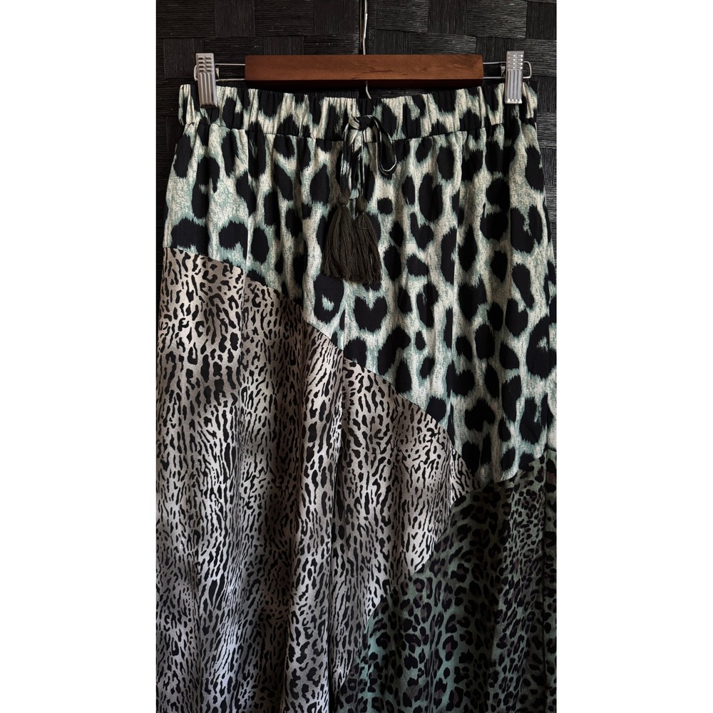 Gigio USA Wide Leg Pants Womens Medium Green Mixed Leopard Print TC1535 - Picture 3 of 13
